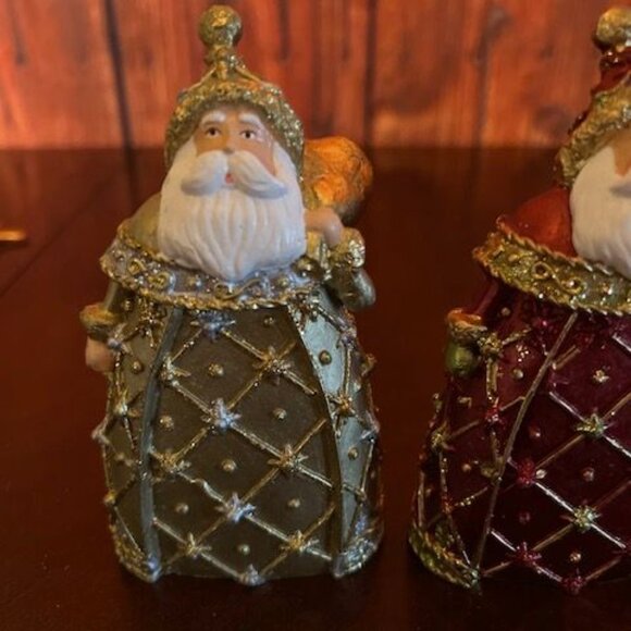 Set Of 2 Santa Claus Figurine Gold & Red christmas decor vintage style tabletop - Picture 6 of 6